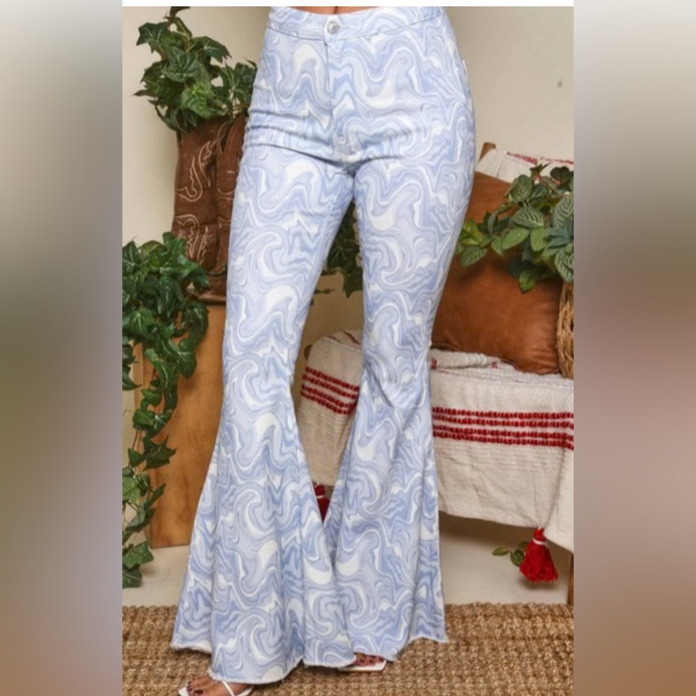 Peach Love Marbling Print Flare Bell-Bottoms Women’s Medium